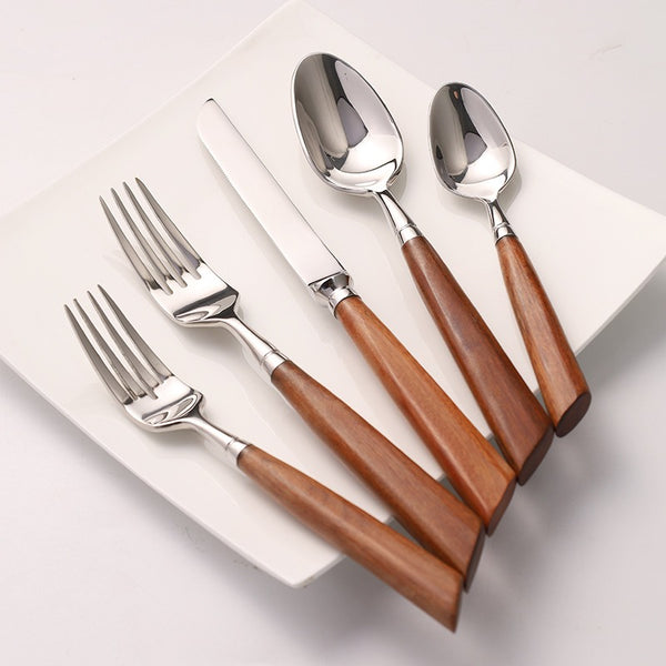 Wood Handle Silver Cutlery Set
