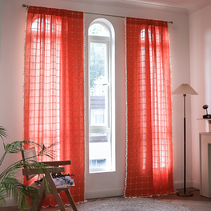 Sunlit Check Fringe Curtain