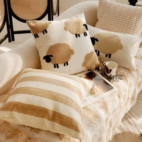 Cosy Sheep Embroidered Cushion