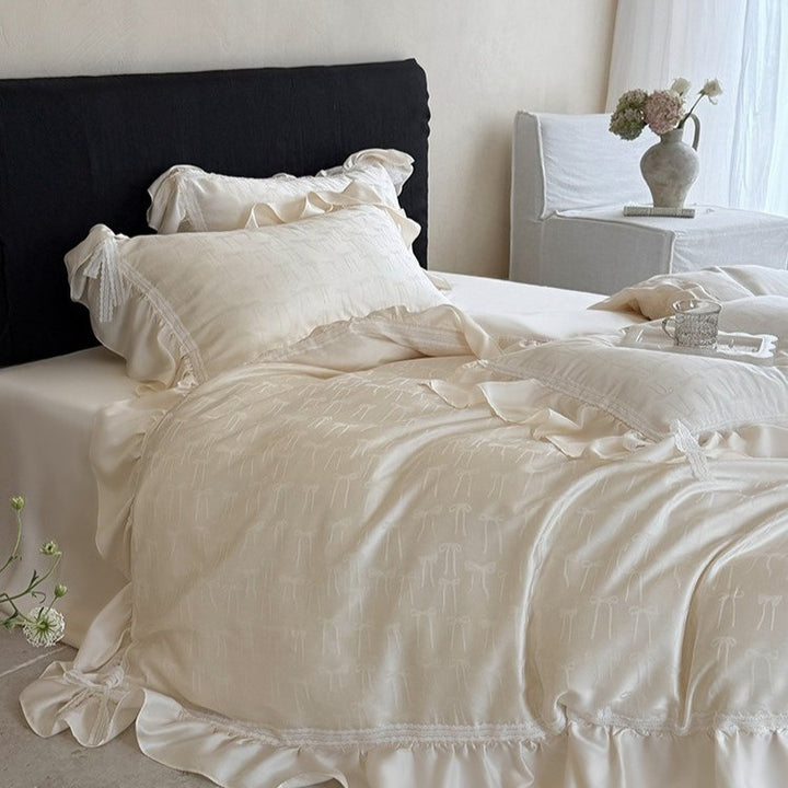 Vivian Bow Jacquard Summer Quilted Blanket Set