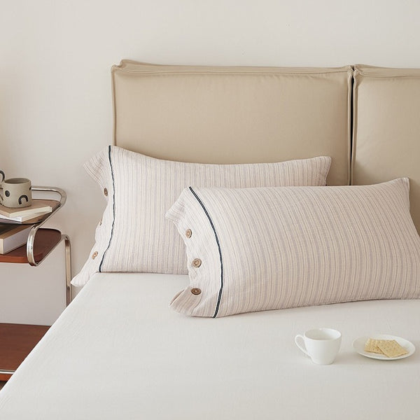 Stripe & Button Pillowcase Set