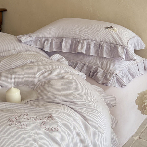 Lavender Ruffle Stripe Bedding Set - FINAL SALE