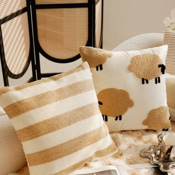 Cosy Sheep Embroidered Cushion