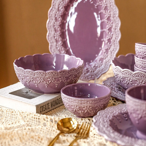 Lavender Lace Embossed Dinnerware