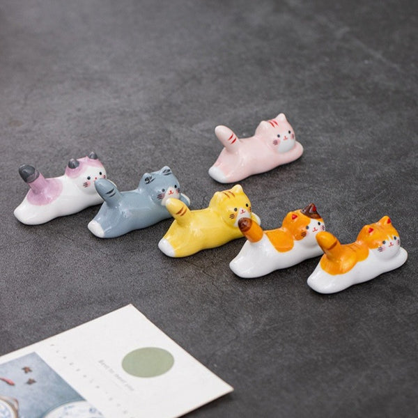 Sunbathing Cat Chopstick Holder Set