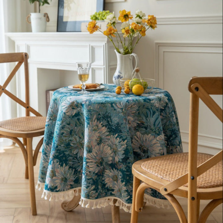 Blue Gerbera Round Tablecloth