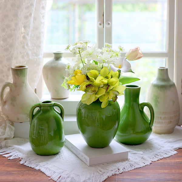 Green Crackle Ceramic Vase