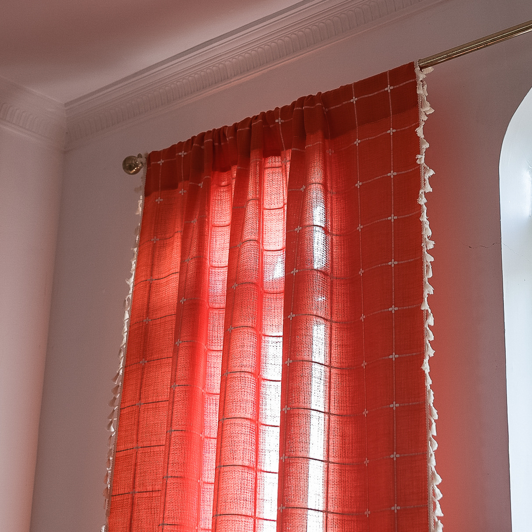 Sunlit Check Fringe Curtain
