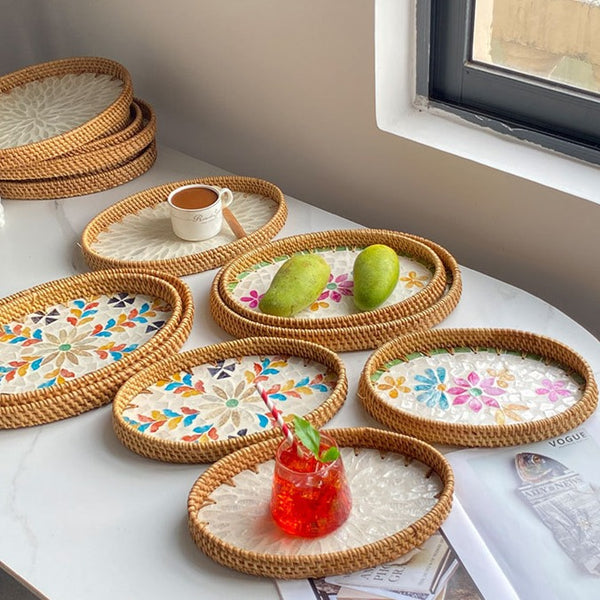 Shell Art Oval Tray Set