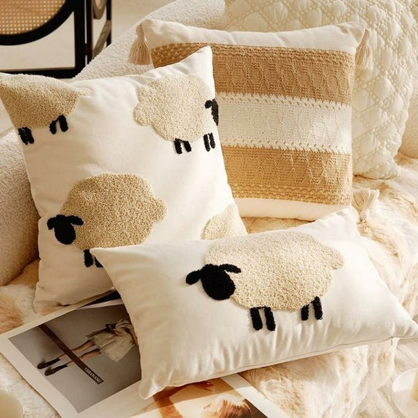Cosy Sheep Embroidered Cushion