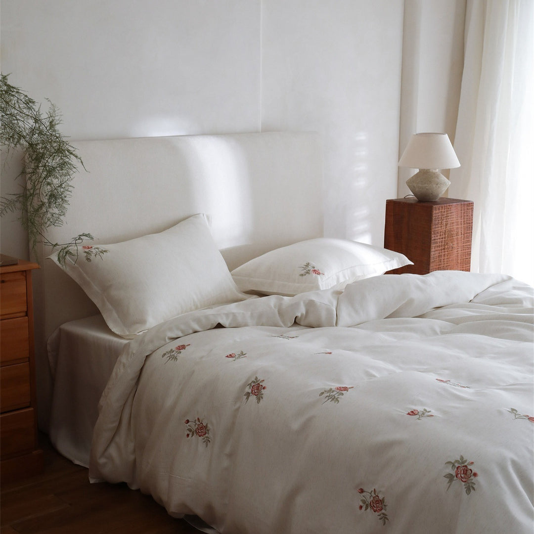 Minimal Rose Embroidery Bedding Set