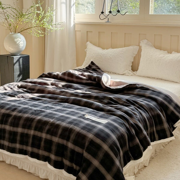 Midnight Plaid Summer Quilted Blanket
