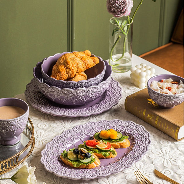 Lavender Lace Embossed Dinnerware