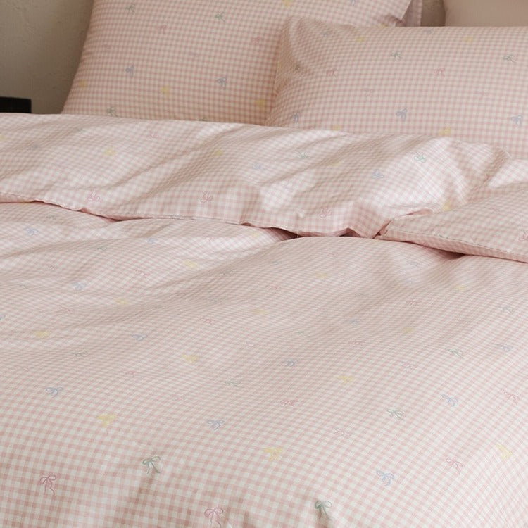 Pink Checker Bow Bedding Set