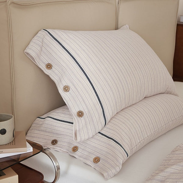 Stripe & Button Pillowcase Set