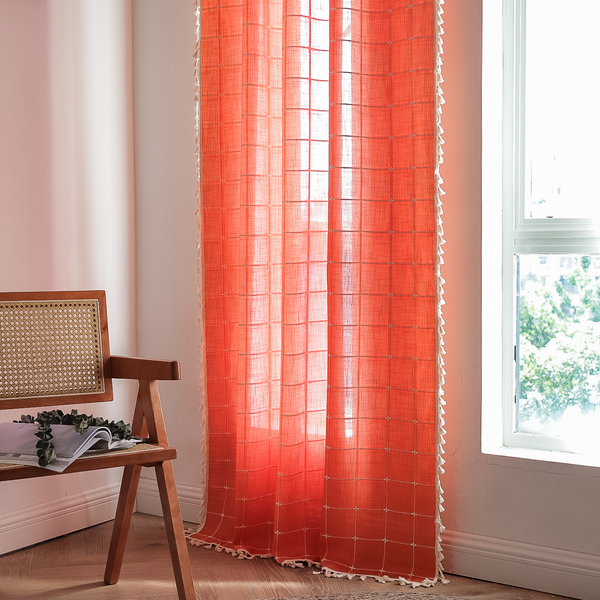Sunlit Check Fringe Curtain
