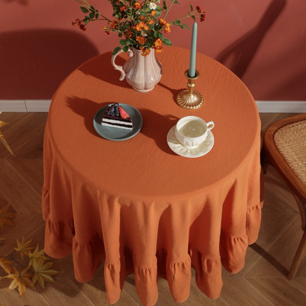 Block Colour Ruffle Round Tablecloth