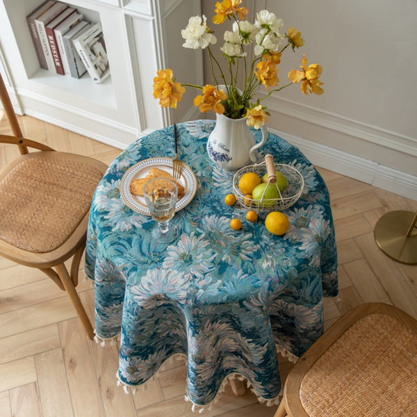 Blue Gerbera Round Tablecloth
