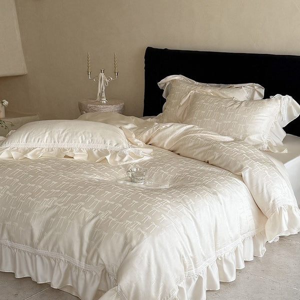 Vivian Bow Jacquard Summer Quilted Blanket Set