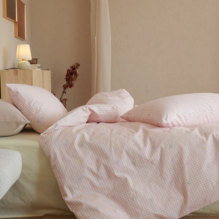 Pink Checker Bow Bedding Set