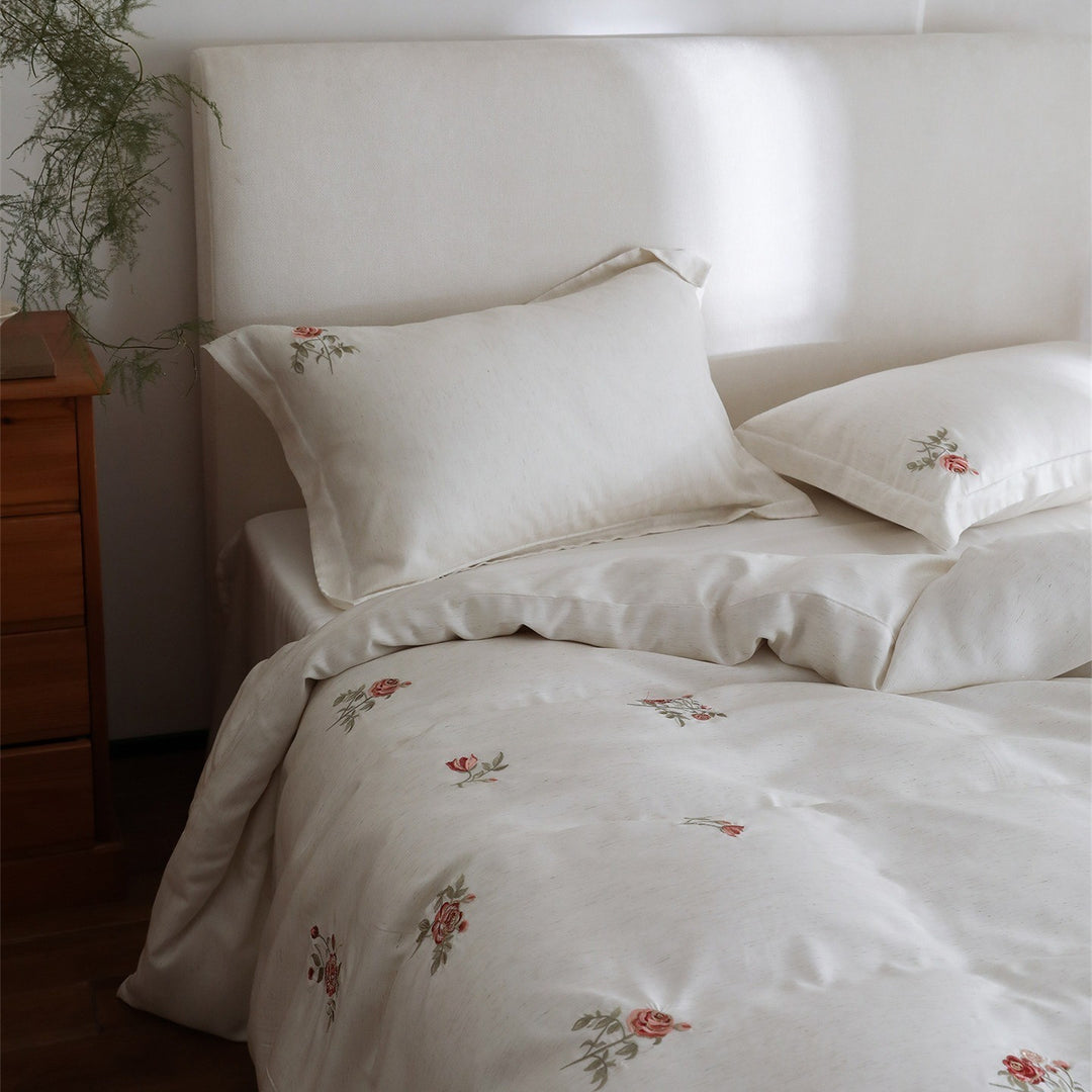 Minimal Rose Embroidery Bedding Set