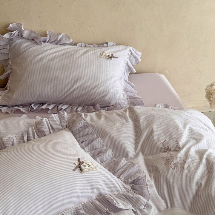 Lavender Ruffle Stripe Bedding Set - FINAL SALE
