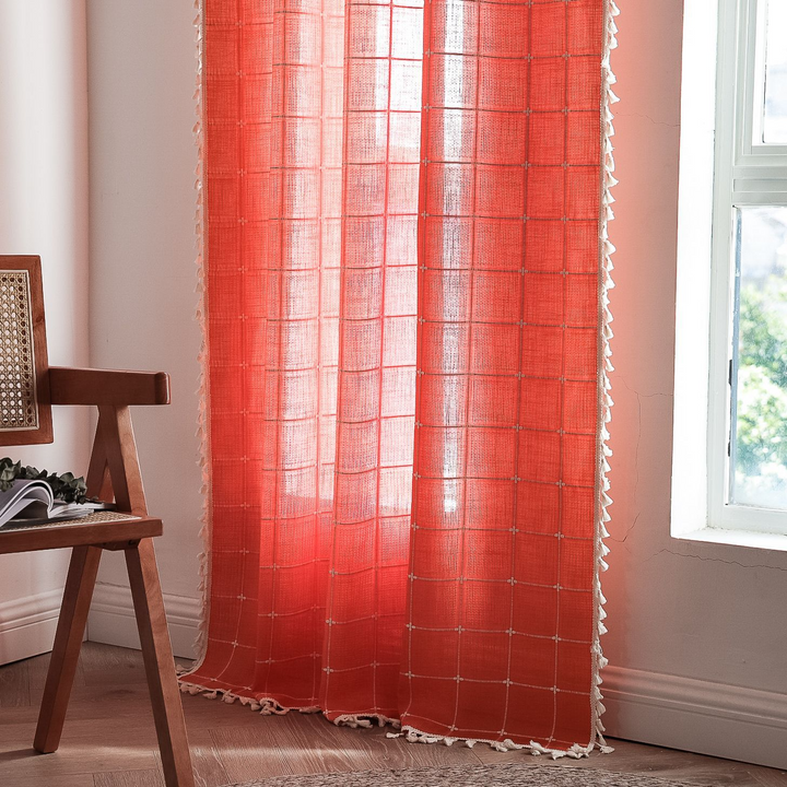 Sunlit Check Fringe Curtain
