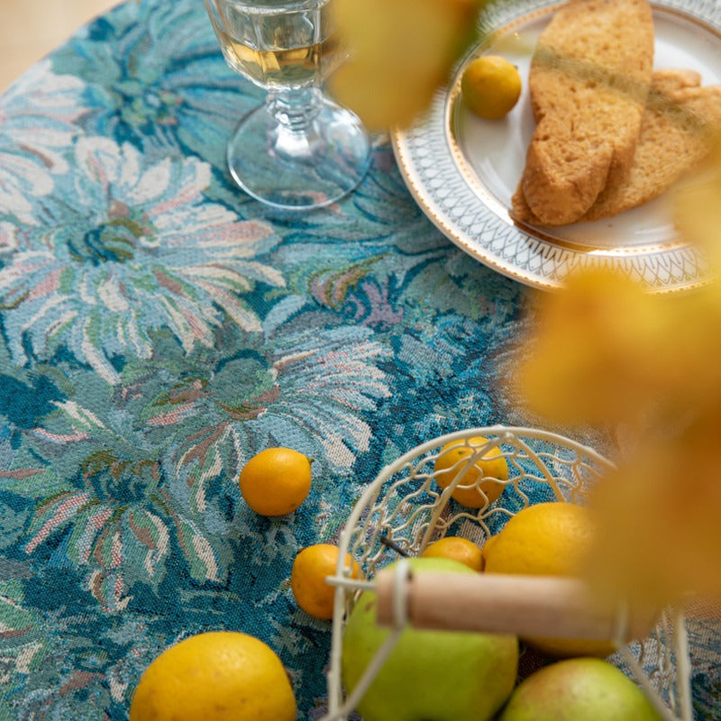Blue Gerbera Round Tablecloth