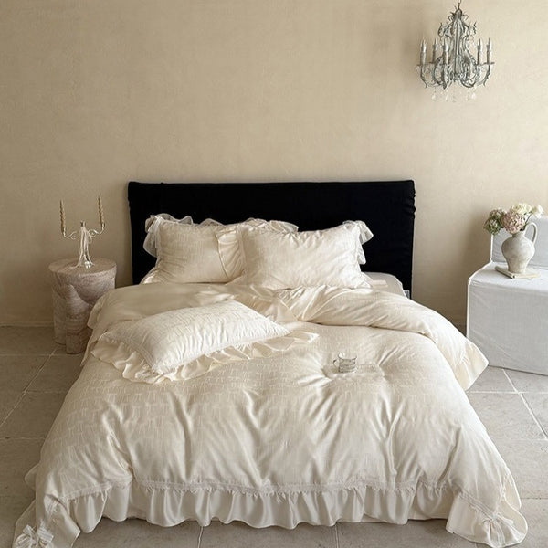 Vivian Bow Jacquard Summer Quilted Blanket Set