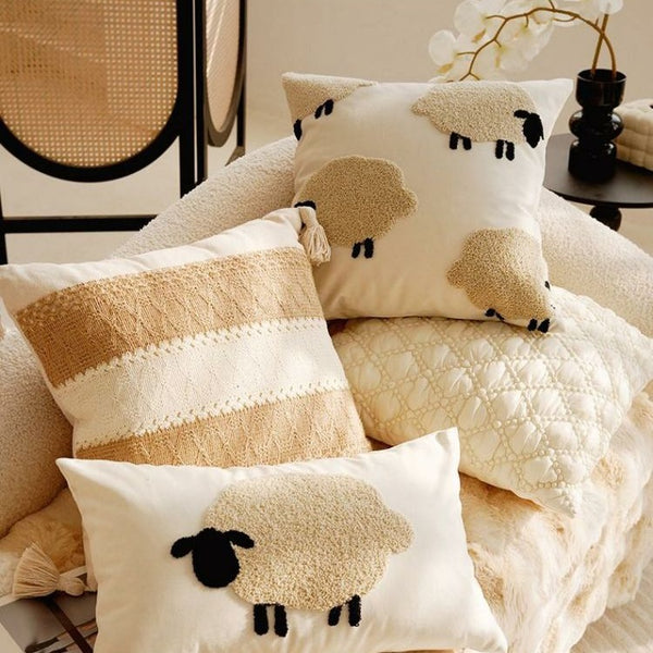Cosy Sheep Embroidered Cushion