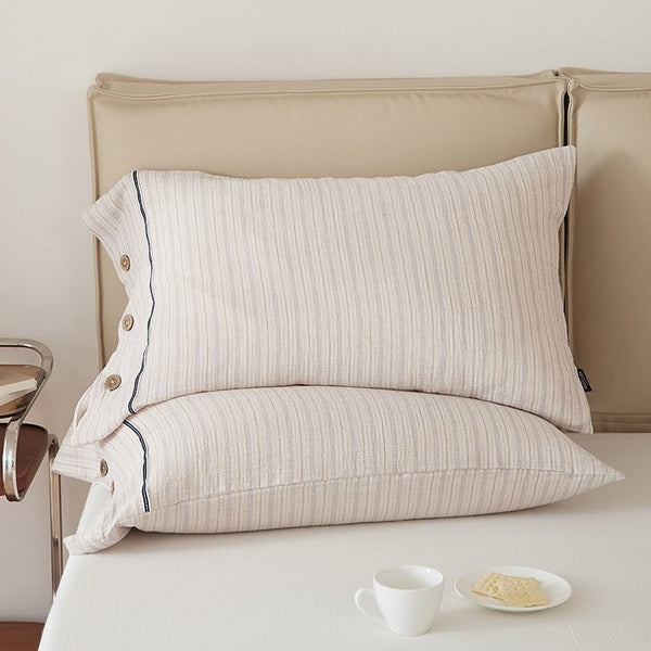 Stripe & Button Pillowcase Set