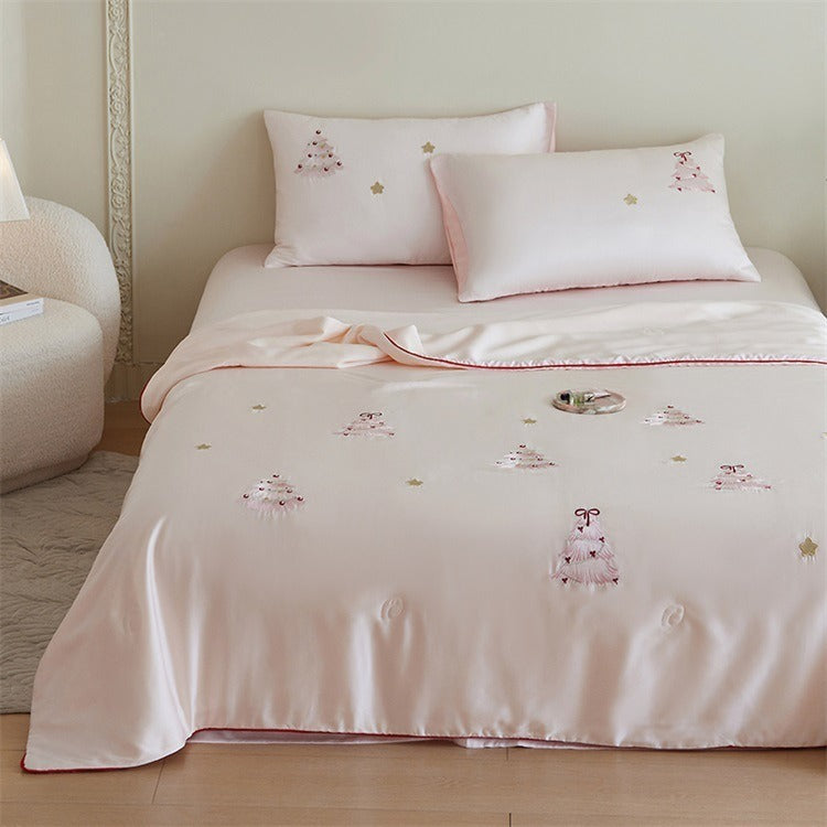 Pink Xmas Tree Lyocell Summer Blanket