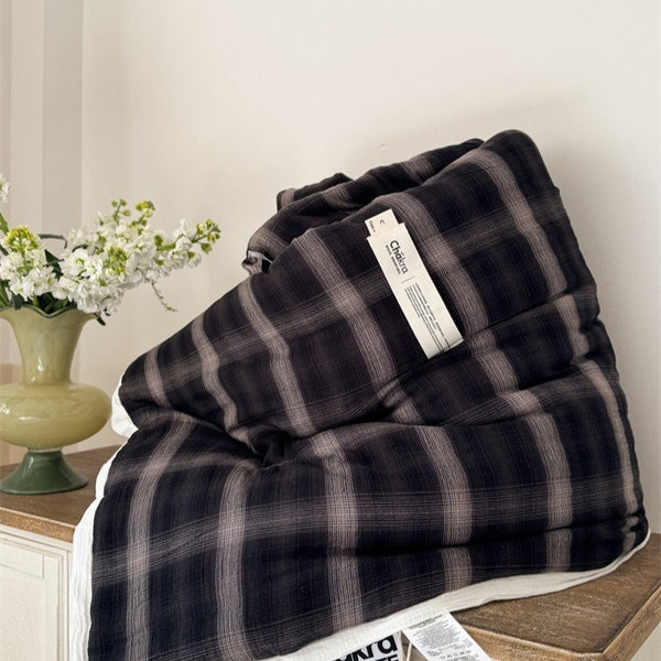Midnight Plaid Summer Quilted Blanket