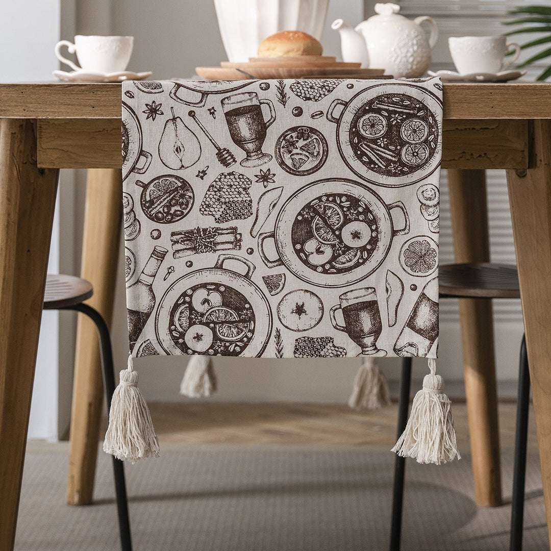 Mulled Wine Sketch Tassel Runner