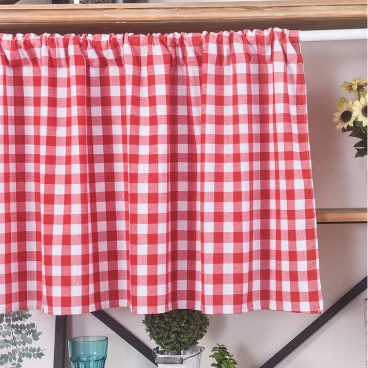 Lace Trim & Tartan Cabinet Curtain