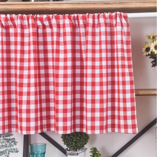 Lace Trim & Tartan Cabinet Curtain