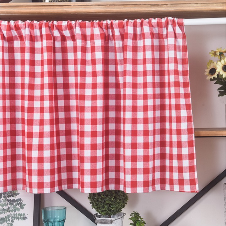 Lace Trim & Tartan Cabinet Curtain