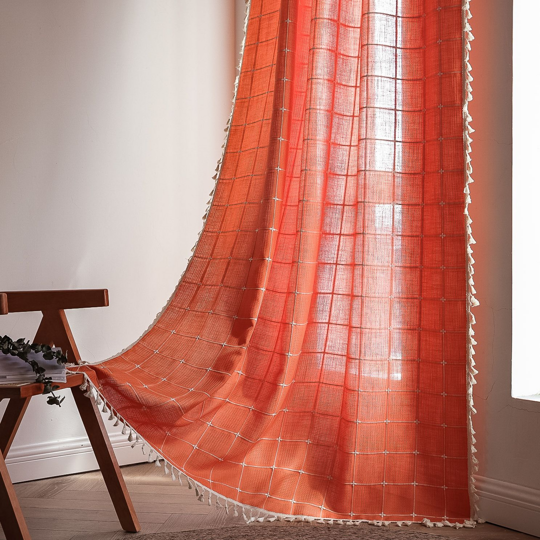 Sunlit Check Fringe Curtain