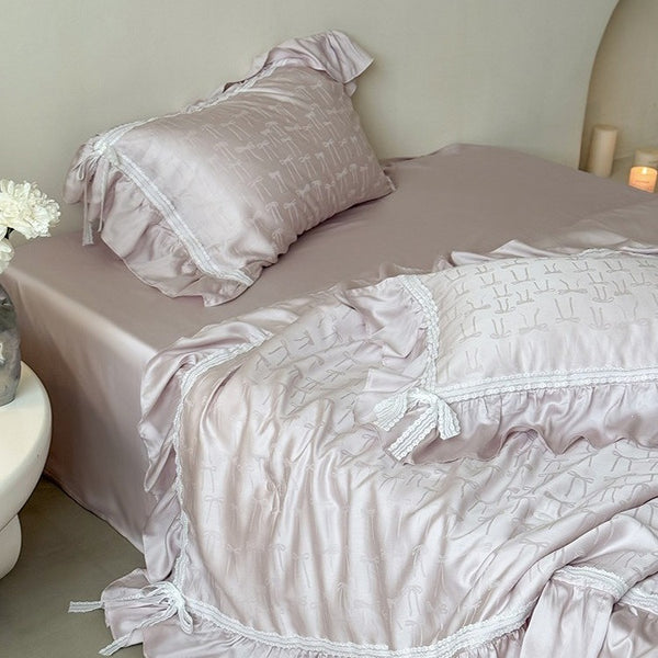 Vivian Bow Jacquard Summer Quilted Blanket Set