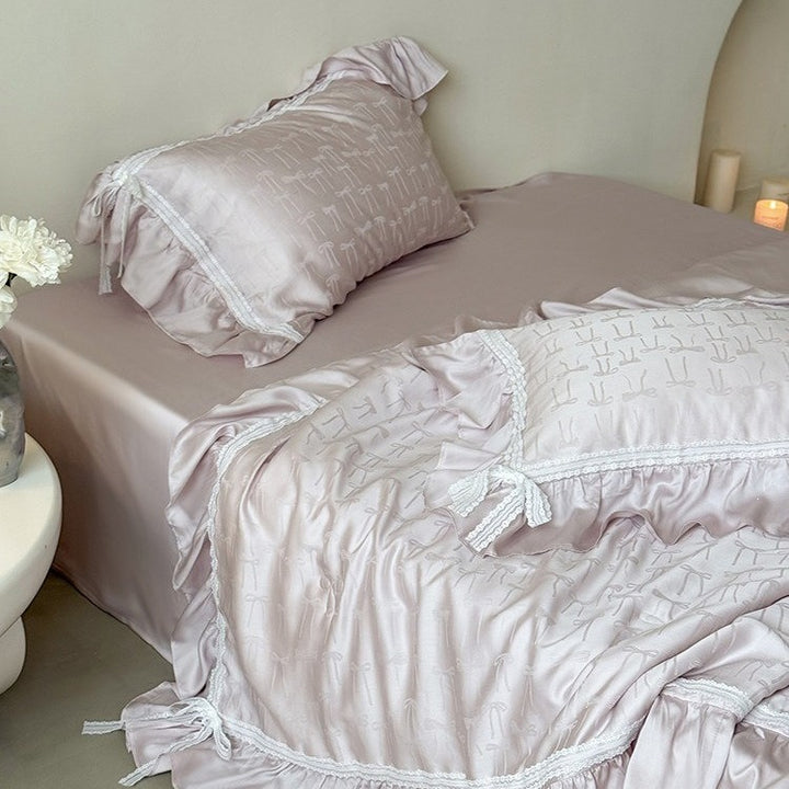 Vivian Bow Jacquard Summer Quilted Blanket Set