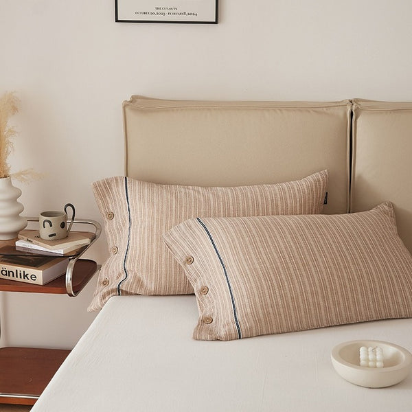 Stripe & Button Pillowcase Set