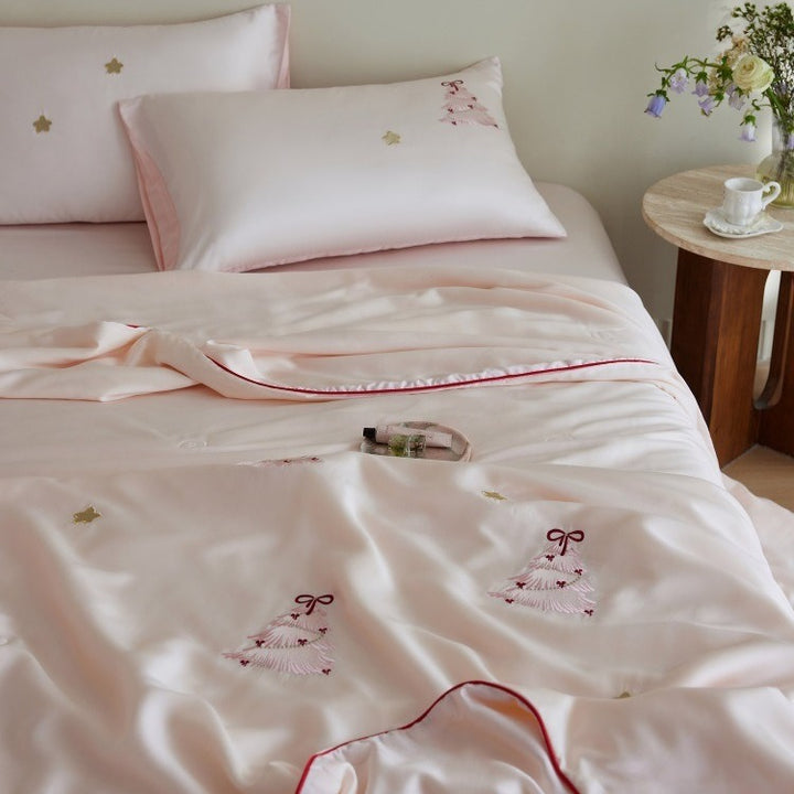 Pink Xmas Tree Lyocell Summer Blanket