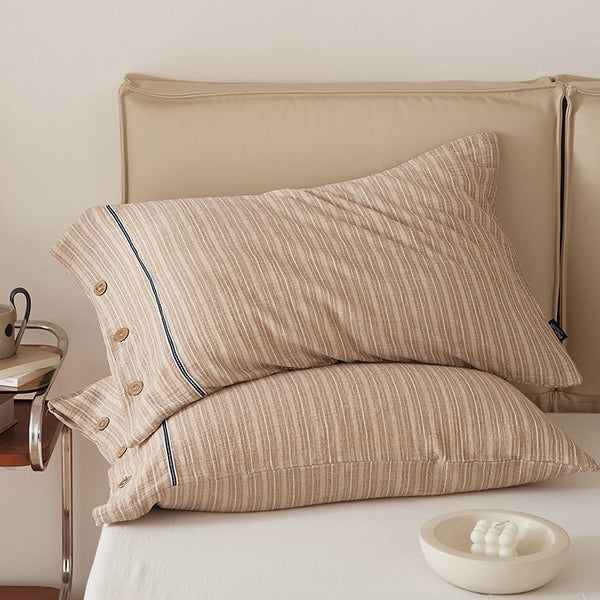 Stripe & Button Pillowcase Set