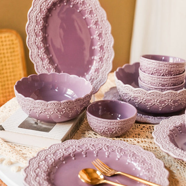 Lavender Lace Embossed Dinnerware