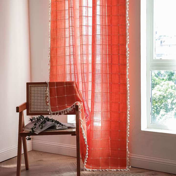 Sunlit Check Fringe Curtain