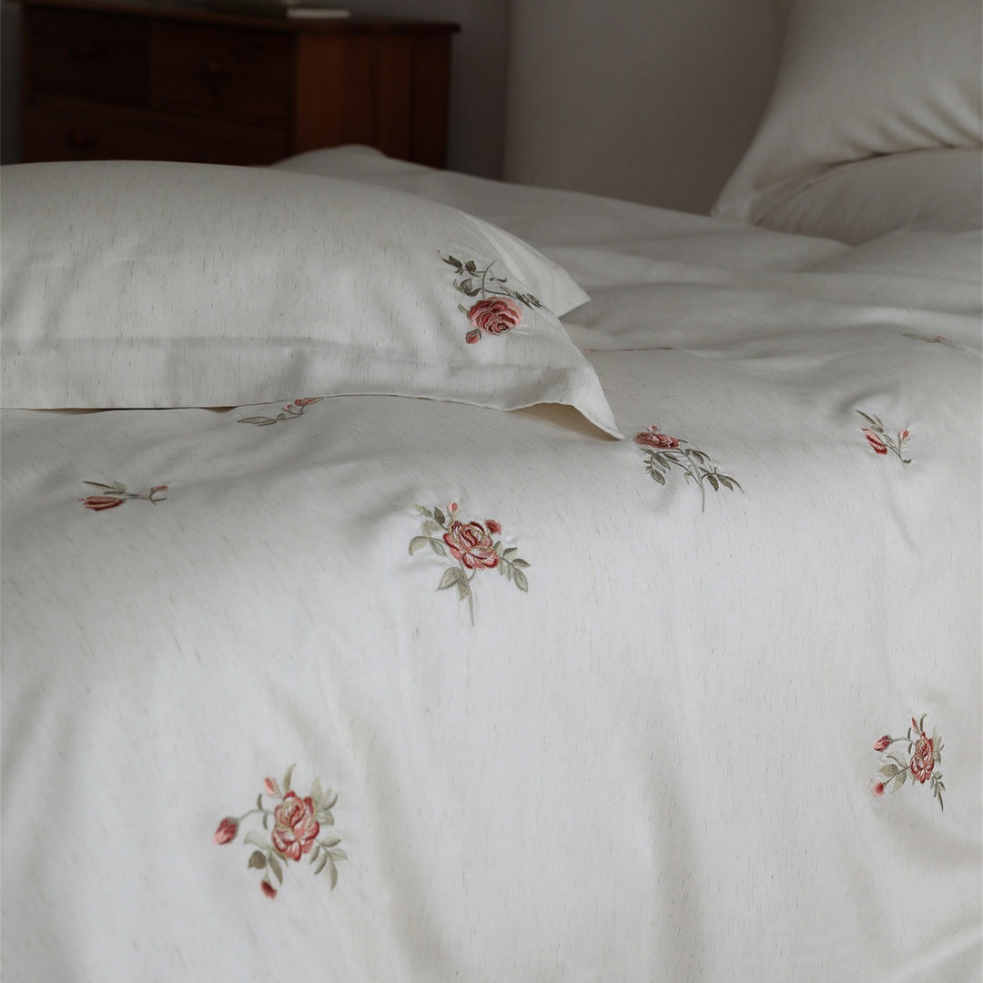 Minimal Rose Embroidery Bedding Set
