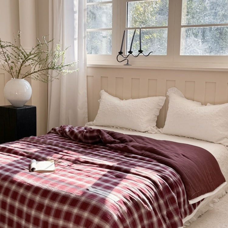 Raspberry Check Summer Quilted Blanket