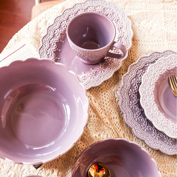 Lavender Lace Embossed Dinnerware