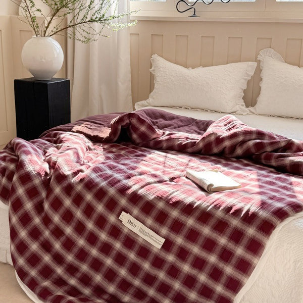 Raspberry Check Summer Quilted Blanket