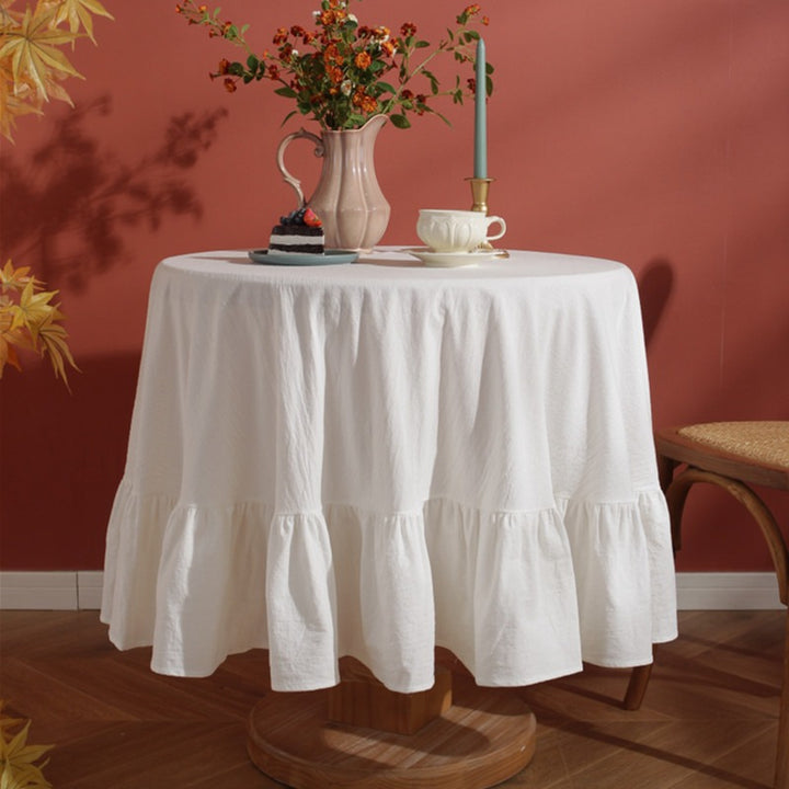Block Colour Ruffle Round Tablecloth